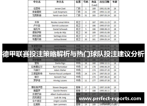 德甲联赛投注策略解析与热门球队投注建议分析