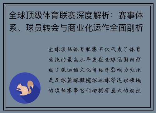 全球顶级体育联赛深度解析：赛事体系、球员转会与商业化运作全面剖析