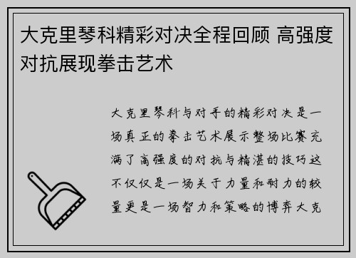 大克里琴科精彩对决全程回顾 高强度对抗展现拳击艺术